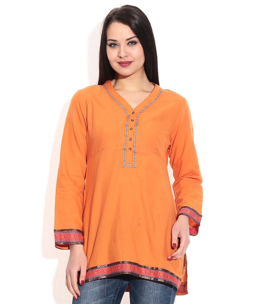 Biba Orange Cotton Kurti - Buy Biba Orange Cotton Kurti Online at Best ...