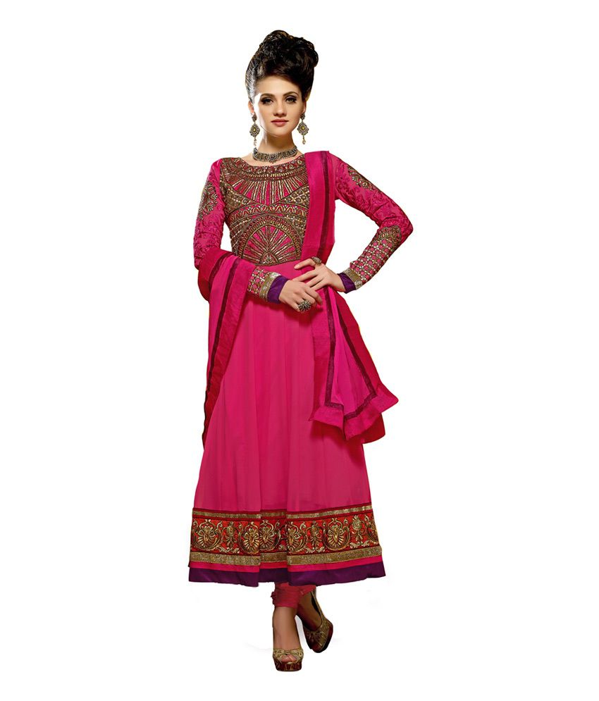 paras embroidery Pink Georgette Unstitched Dress Material - Buy paras ...