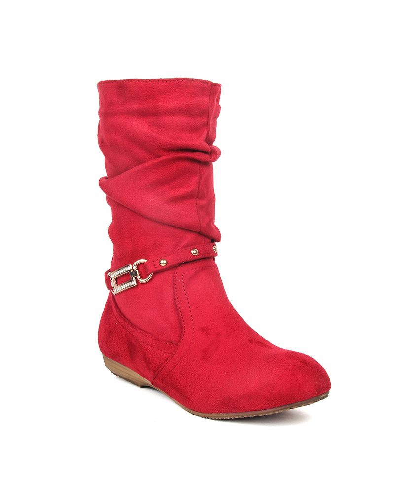 Elly Red Colour Synthetic Leather Boots Price in India- Buy Elly Red ...