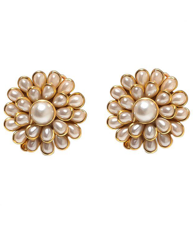     			Jewar Gold Plated White Alloy Party Wear Earring Set