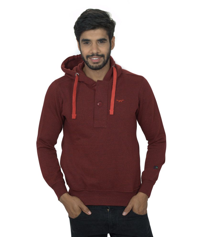 Rigs&rags Red Woollen Hooded Full Sleeves Sweatshirt For Men's - Buy ...