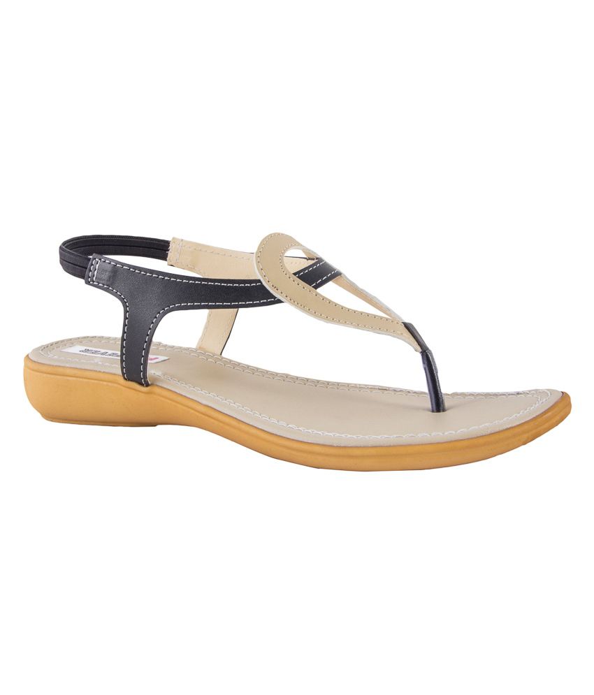 Pink Fever Black Flat Sandals Price in 