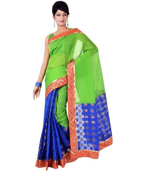 Indusdiva Blue And Green Half And Half Art Silk Saree Buy Indusdiva Blue And Green Half And Half Art Silk Saree Online At Low Price Snapdeal Com