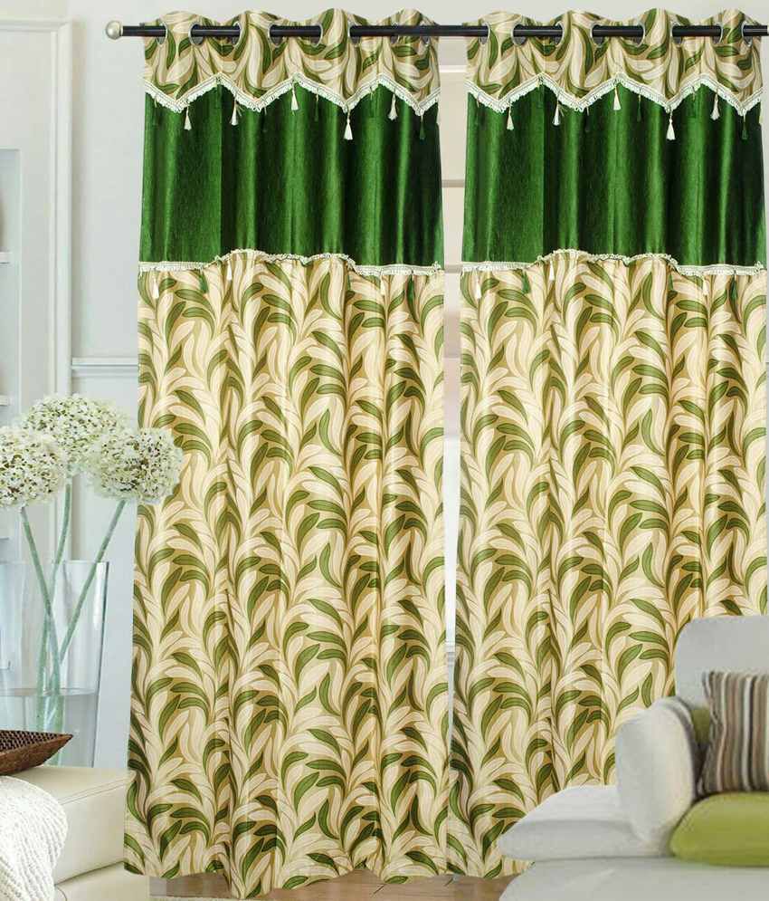 Hargunz Set Of 2 Long Door Eyelet Curtains Floral Greenandgold Buy Hargunz Set Of 2 Long Door 