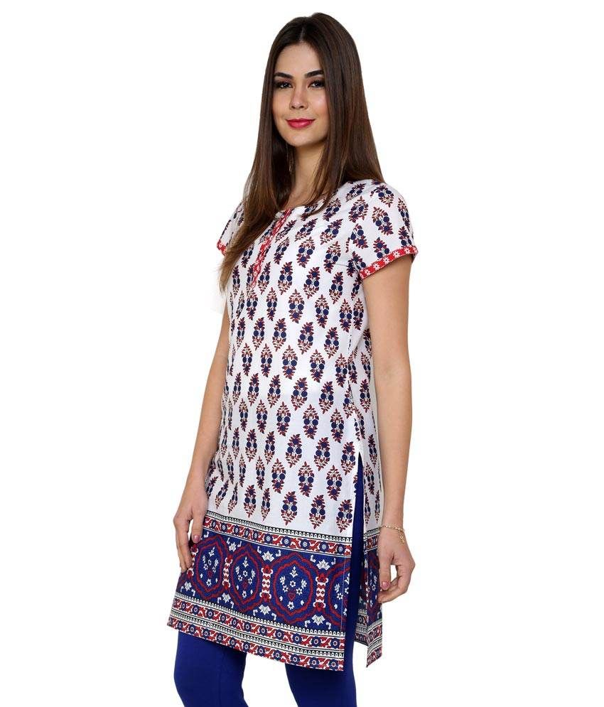 Syda White Cotton Round Neck Women's Printed Kurti - Buy Syda White ...