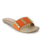 Do Bhai Orange T-strap Faux Leather Flat Sandals