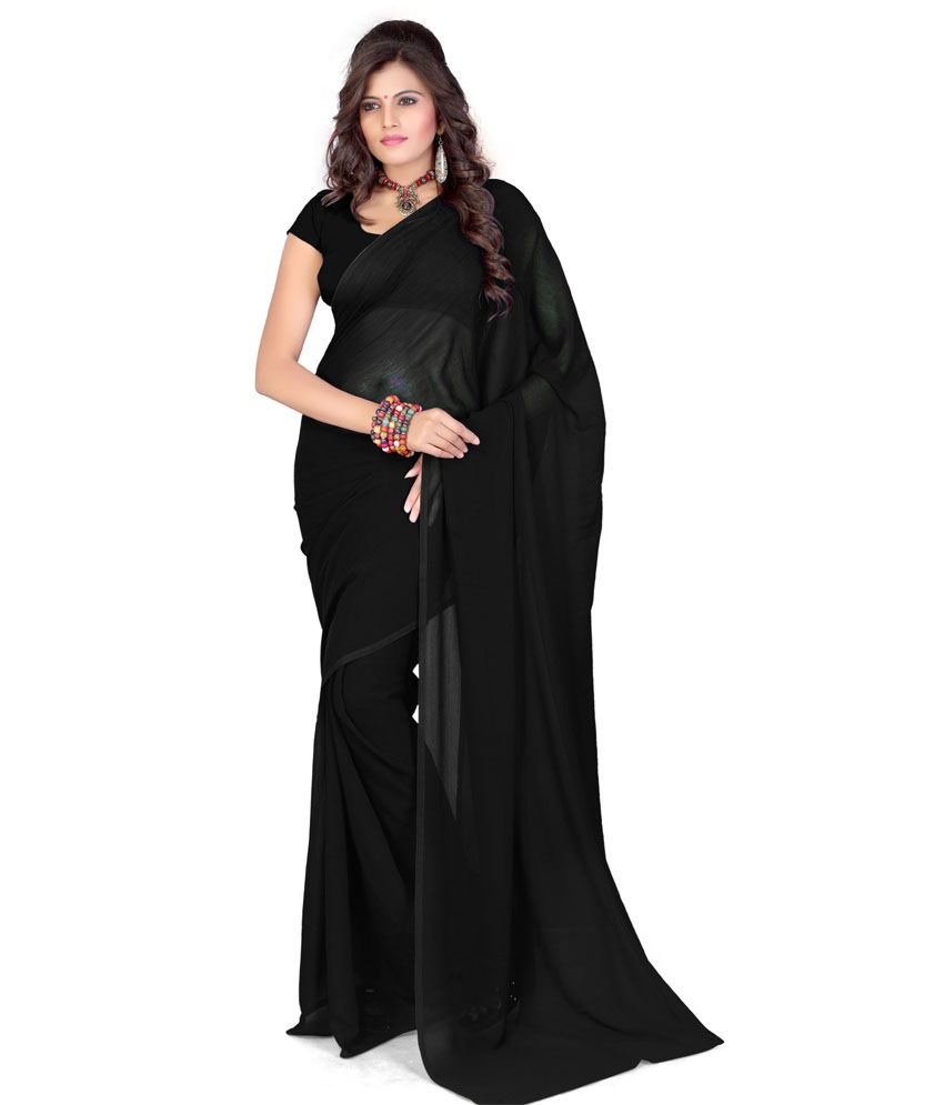 Riddhika Black Plain Pure Georgette Saree With Blouse Piece - Buy ...