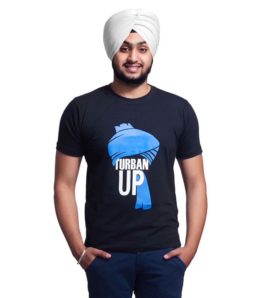 Nihaal Turban Up Black Round Neck Printed Punjabi Tshirt Buy Nihaal