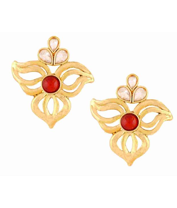     			The Jewelbox Cute Gold Plated Ruby Red Filigree Earring.