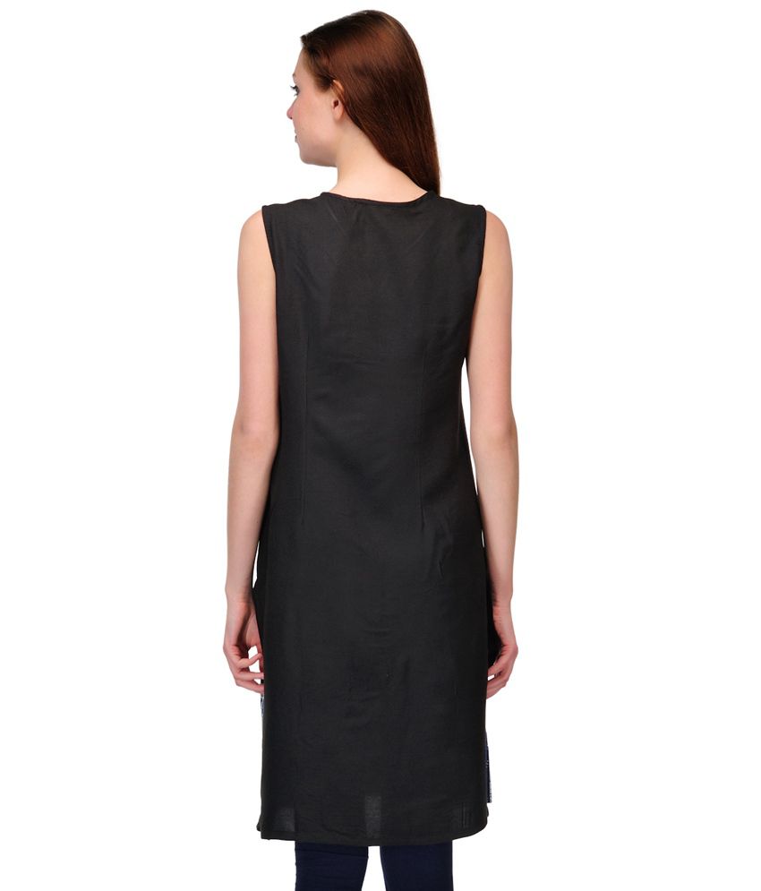 Prafful Black Rayon Sleeveless Printed Kurti - Buy Prafful Black Rayon ...