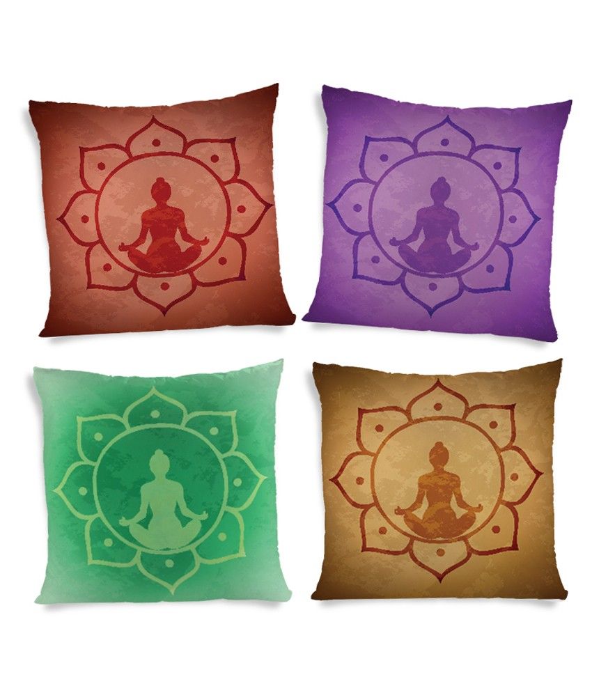 Shopmantra Multicolour Gautam Buddha Vector Printed Silk Cushion Covers