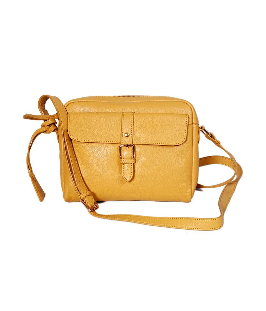 Taws Yellow Leather Sling Bag For Women - Buy Taws Yellow Leather Sling ...