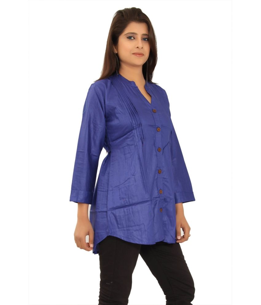 Aawari Blue Poly Rayon Plain Kurti - Buy Aawari Blue Poly Rayon Plain ...