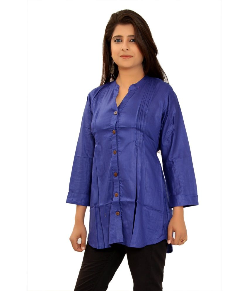 Aawari Blue Poly Rayon Plain Kurti - Buy Aawari Blue Poly Rayon Plain ...