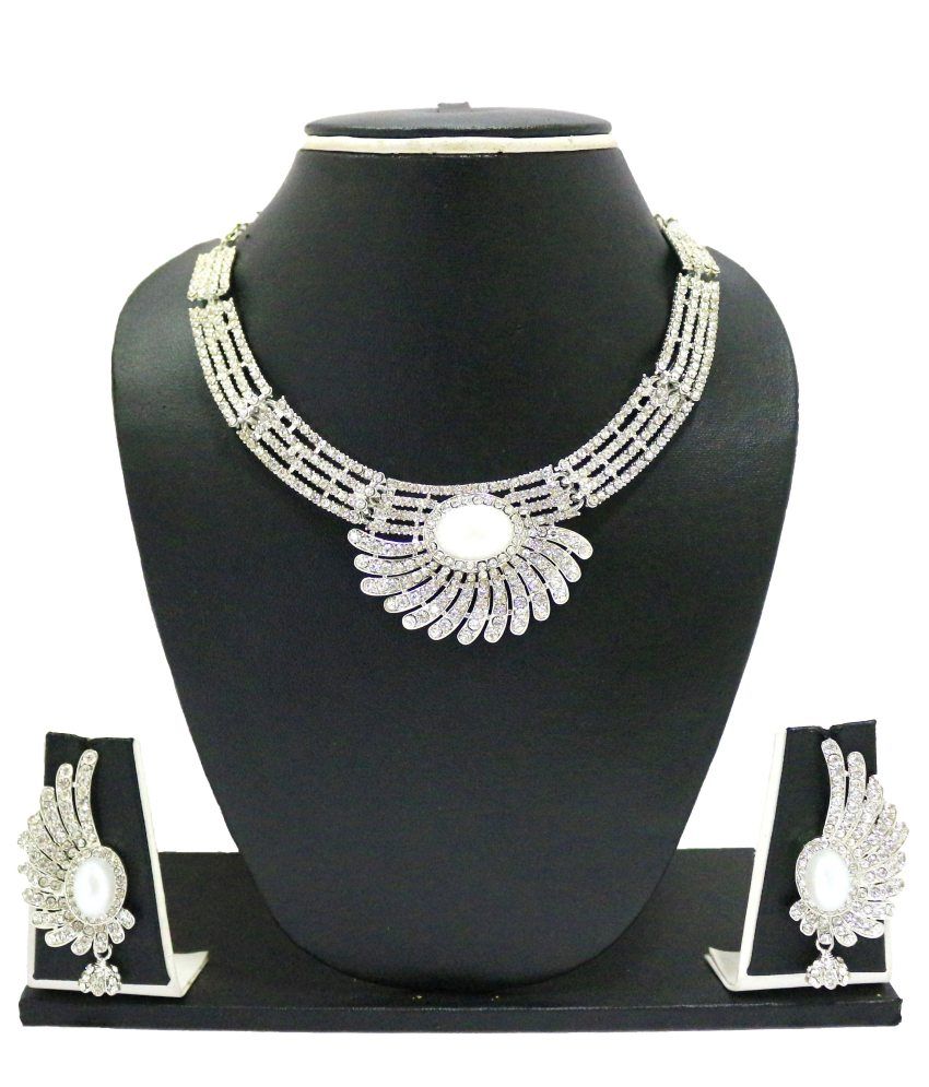 Zaveri Pearls Silver Alloy Contemporary Necklace Set Buy Zaveri