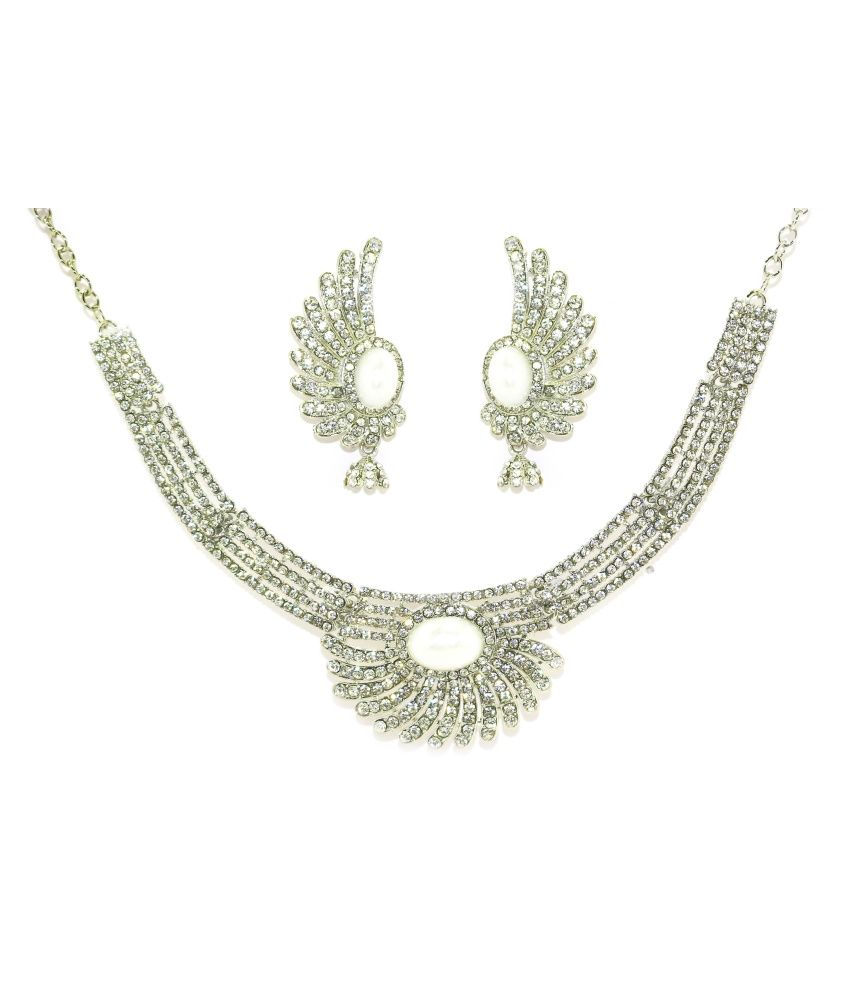 Zaveri Pearls Silver Alloy Contemporary Necklace Set Buy Zaveri