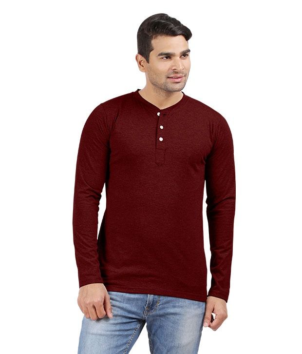 Hbhwear Mens Burgandy Henley Full Sleeve T-shirt - Buy Hbhwear Mens ...