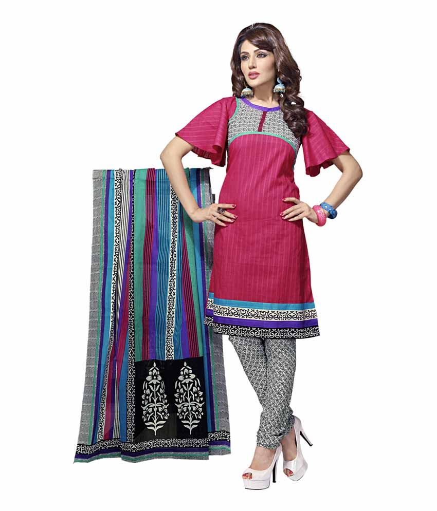 Karishma Suits Pink Cotton Unstitched Dress Material - Buy Karishma Suits Pink Cotton Unstitched 