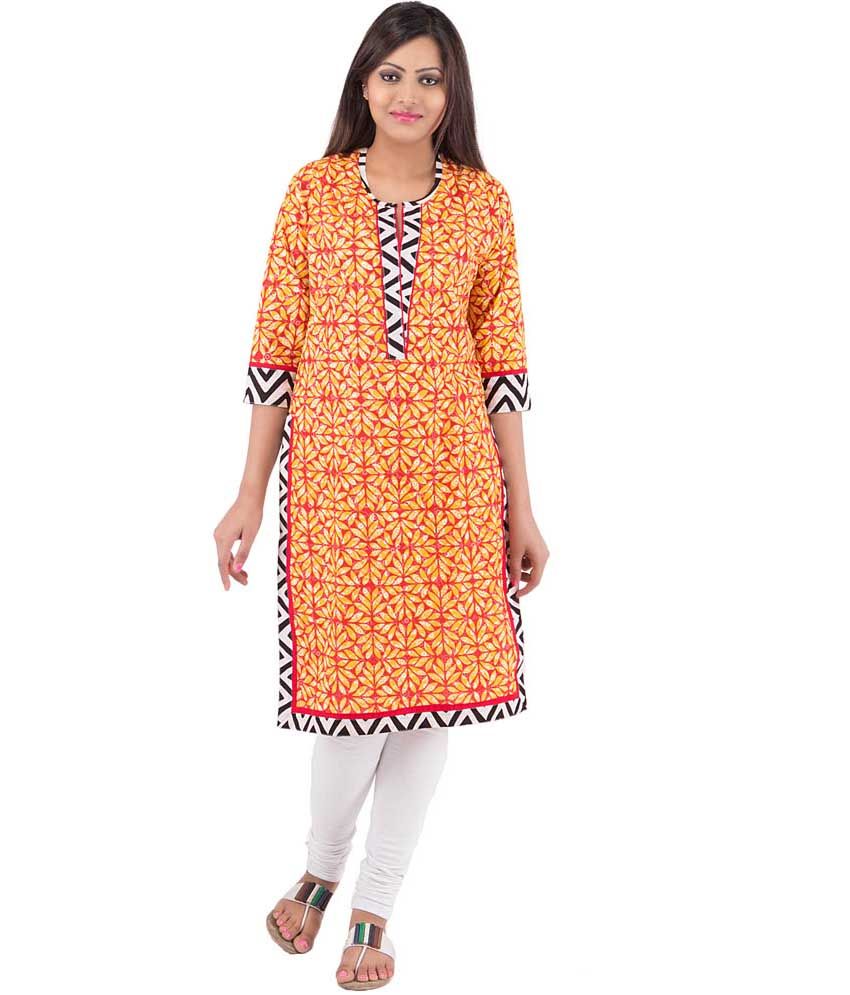 Rash Collection Red Printed Cotton Round Neck Full Sleeves Long Kurti Buy Rash Collection Red