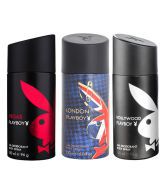 Playboy Vegas, Hollywood & London Deodorants For Men - Set Of 3 (150mlX3)
