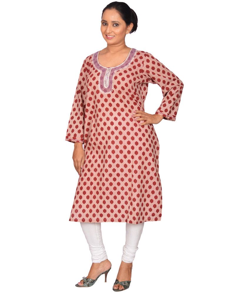 Devishi Multicolor Embroidered Cotton Round Neck Long Kurti - Buy ...