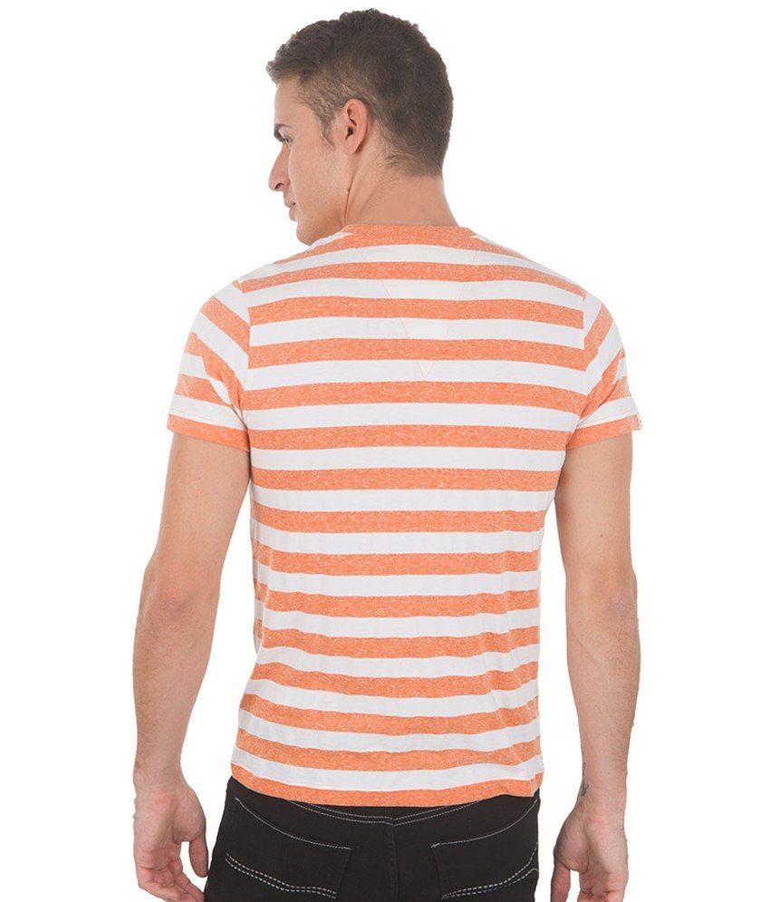 men orange and white striped shirt