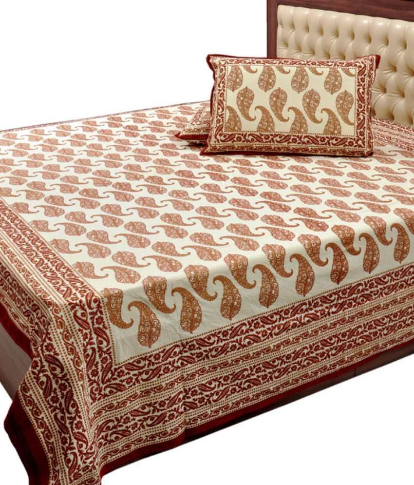 Jaipur Raga Jaipuri Gold Print Cotton Double Bed Sheet Buy Jaipur