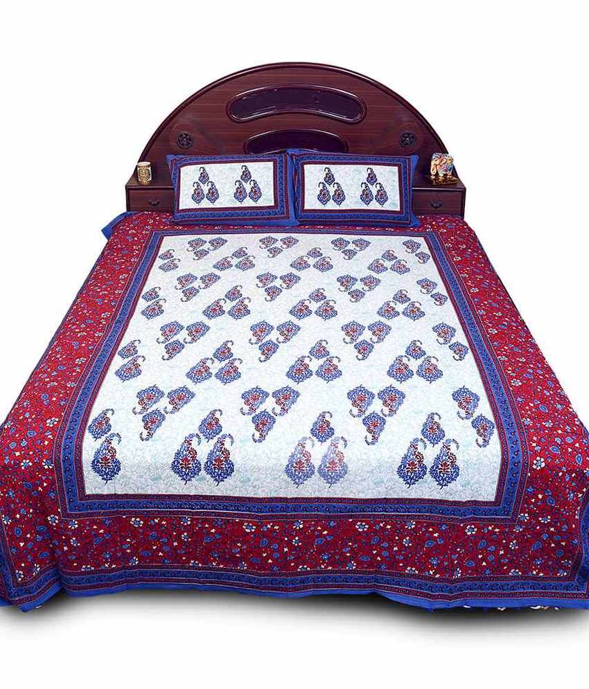 Jaipur Raga Sanganeri Print Blue Cotton Double Bedsheet Set Buy