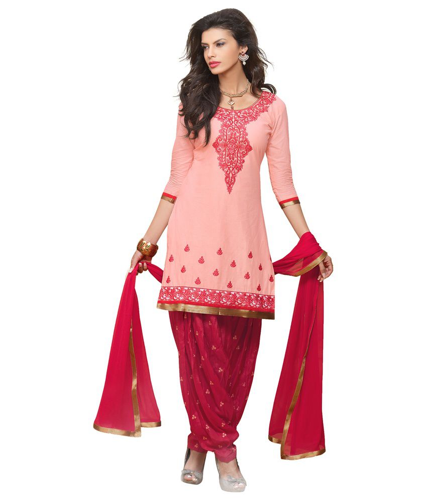 Gazbiyyared And Pink Patiala Dress Material - Buy Gazbiyyared And Pink ...