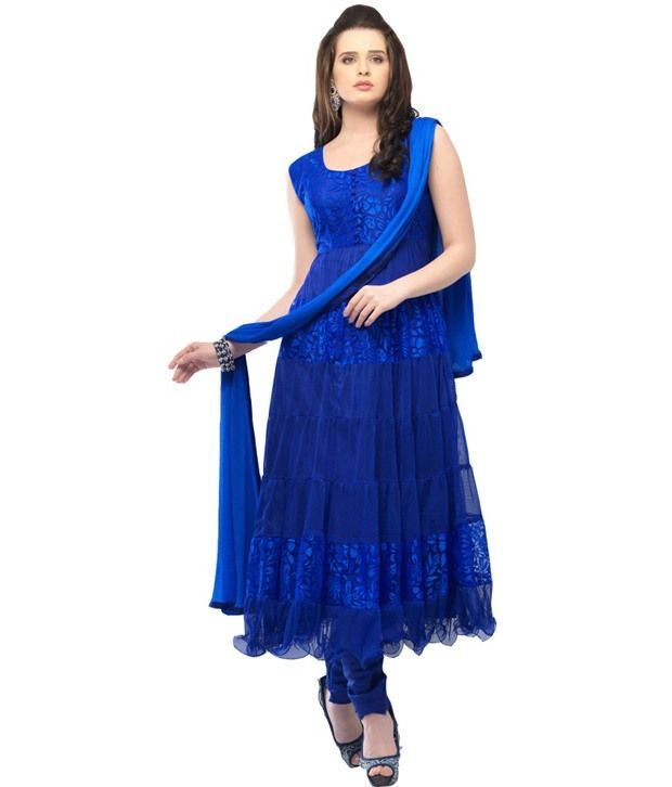 blue net long frock