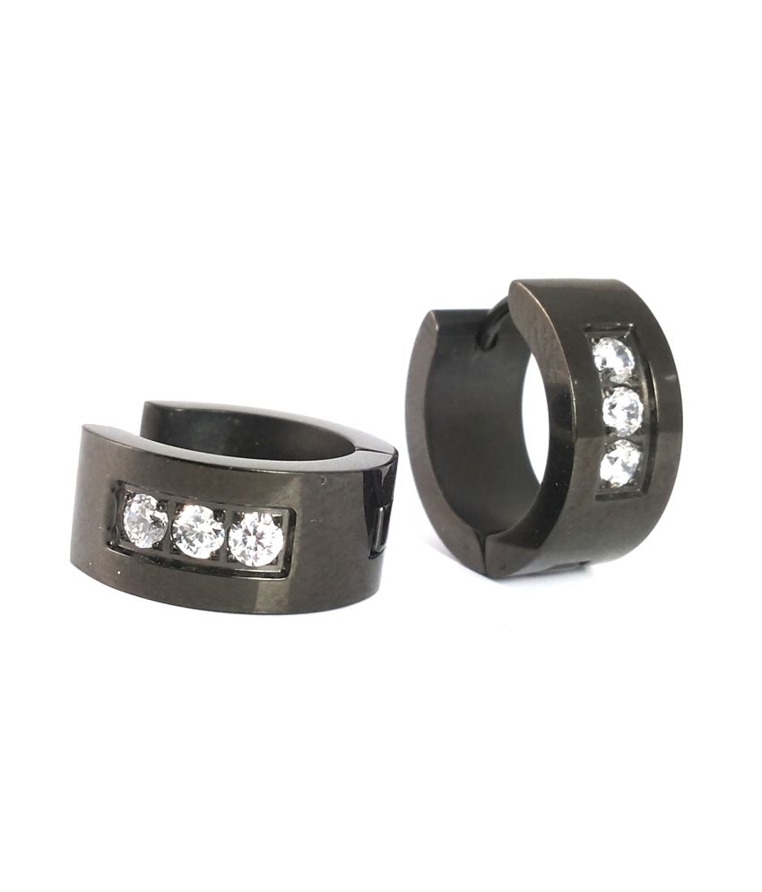 Ammvi Creations Jet Black Gothic Male Ip Tungsten Hoop Earrings For Ammvi Creations Jet Black Gothic Male Ip Tungsten Hoop Earrings For Men