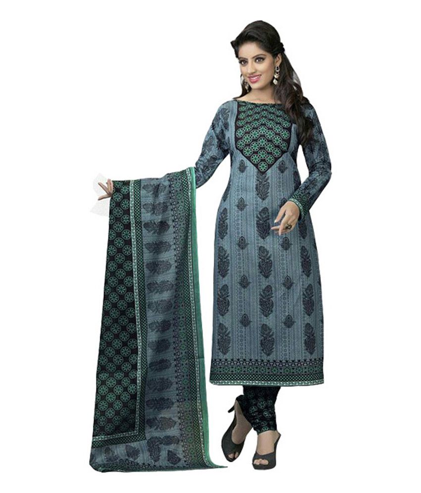 Sonal Dresses Blue Cotton Unstitched Dress Material - Buy Sonal Dresses ...