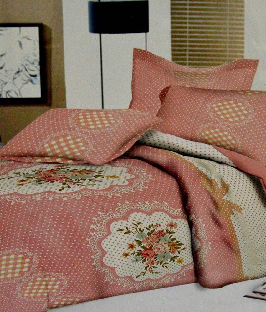 Lotus Multicolor Floral Cotton Double Bedsheet With 2 Pillow Cover