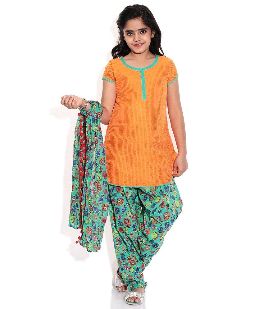 Biba Orange Casual Straight Cap Sleeve Salwar Kameez - Buy Biba Orange ...