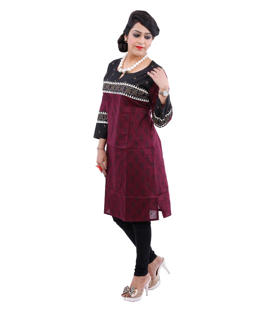 Maurya Mix N Match Maroon And Black Patch 3/4th Sleeve Printed Cotton ...