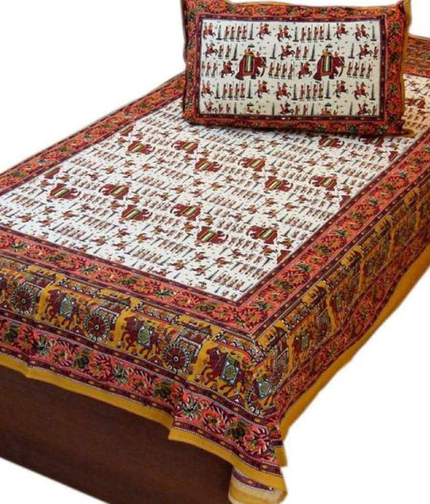 Sunshine Rajasthan Sanganer Print Cotton Single Bed Sheet Pillow - Buy ...