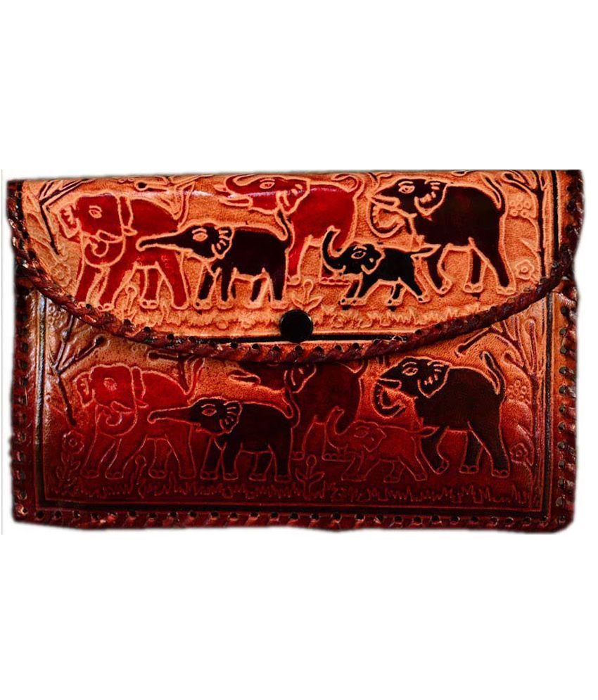 Shantiniketan Pure Leather Block Printed Women's Clutch Purse