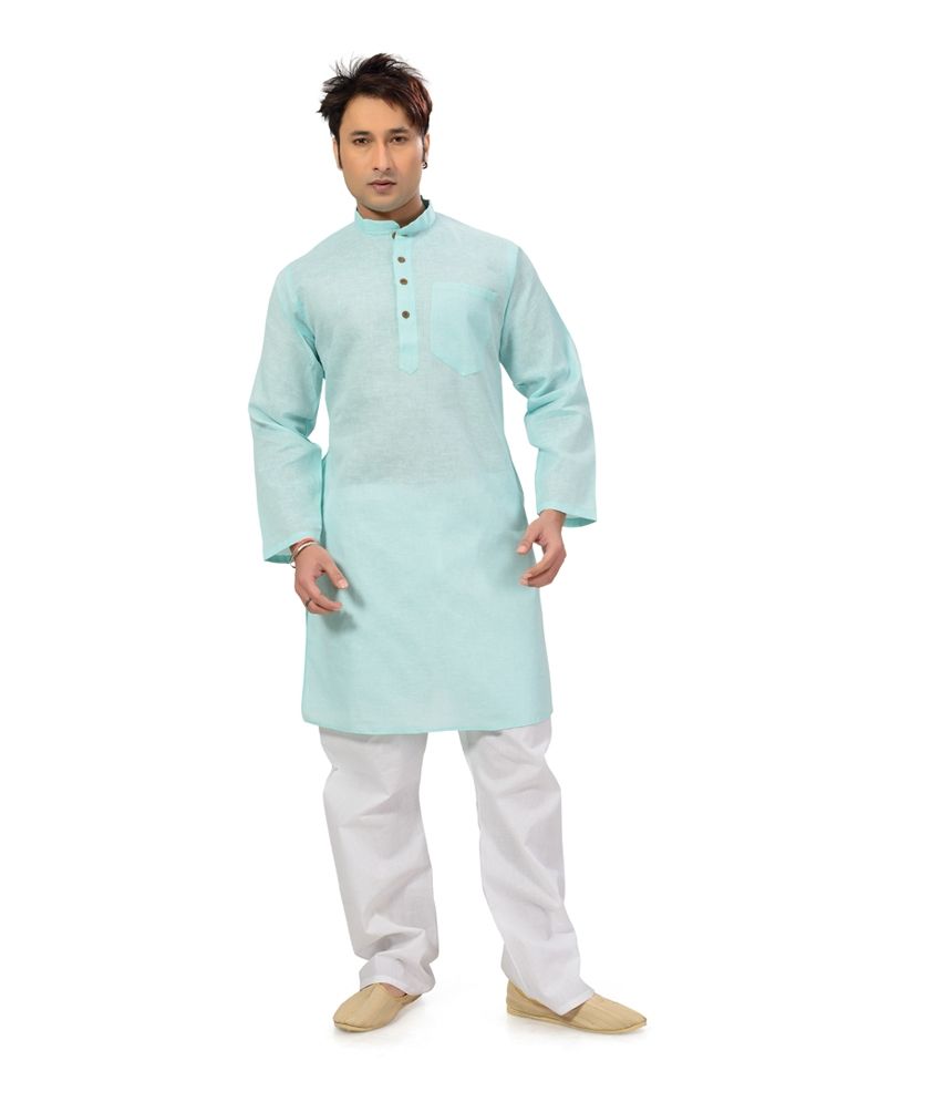 Aisha Green Cotton Occasional Full Sleeves Kurta Pyjama Set Buy Aisha