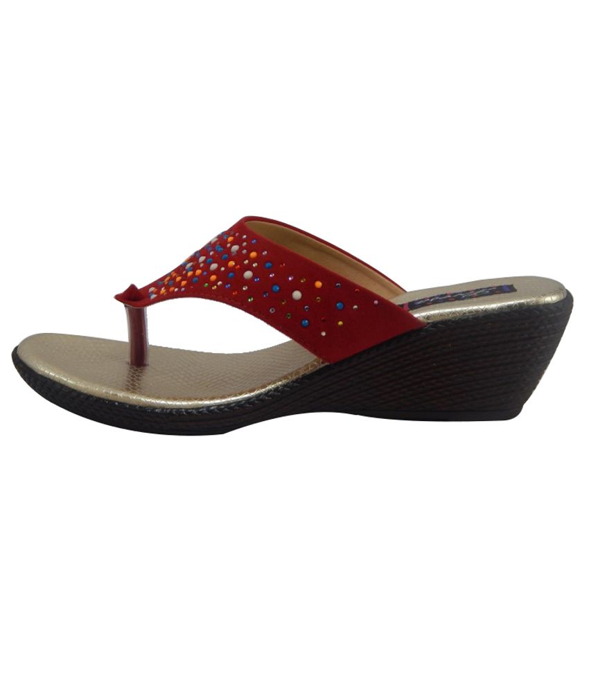 Gs Footwear Stylish Red Heeled Slip-on Price in India- Buy Gs Footwear ...
