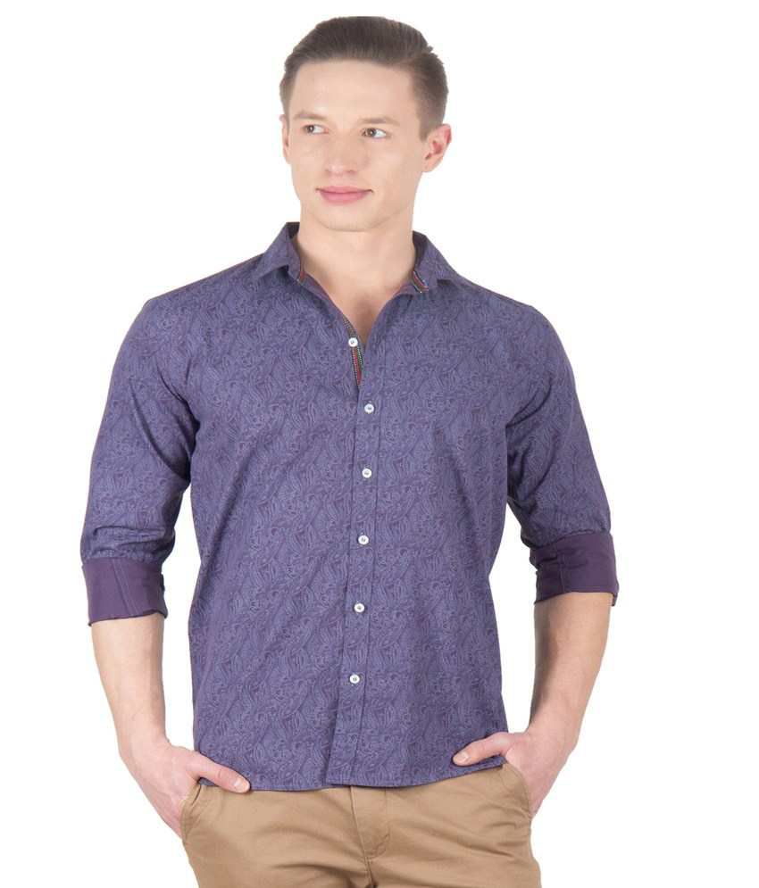 Ghpc Purple Prints Cotton Slim Fit Full Sleeves Partywear Men Shirt ...