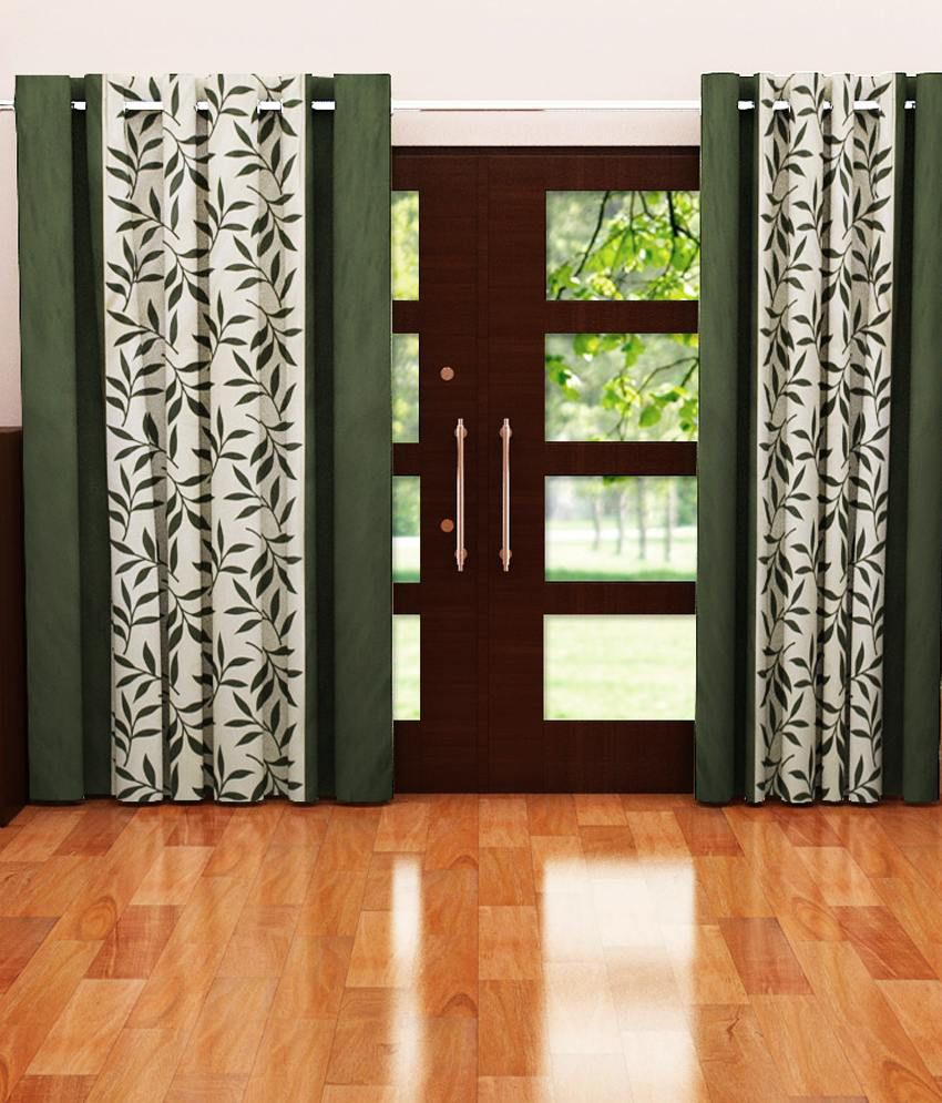     			Sanaya Set of 2 Door Eyelet Curtains Contemporary Green