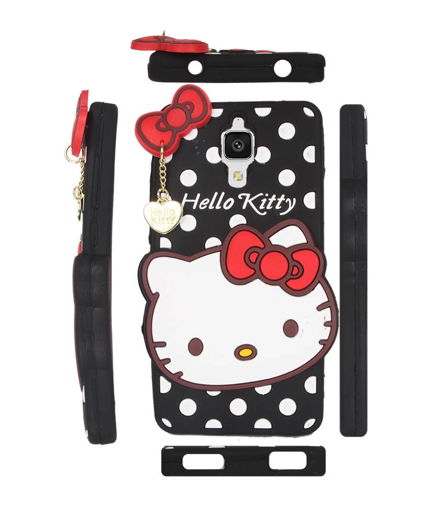 Fuson Premium Hello Kitty Girly Designer Soft Silicon Back Case Cover For Xaiomi Mi4 Black 