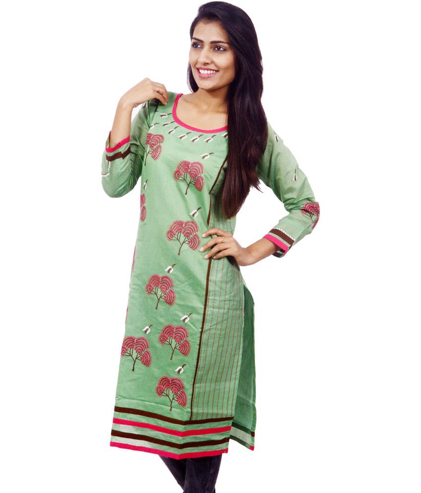 silk green kurti