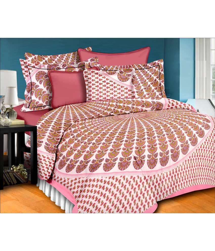 Bedsheet Bazaar Multicolour Printed Cotton Double Bedsheet With 2