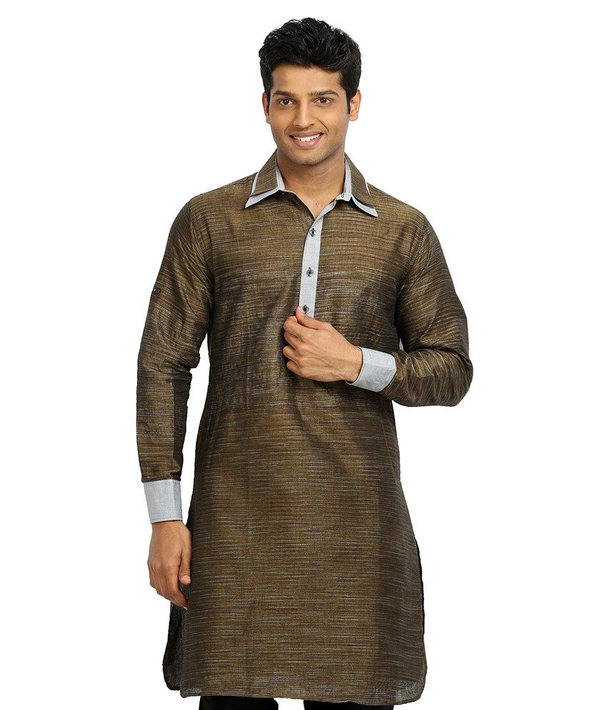Runako Darkgolden Pathani Kurta - Buy Runako Darkgolden Pathani Kurta