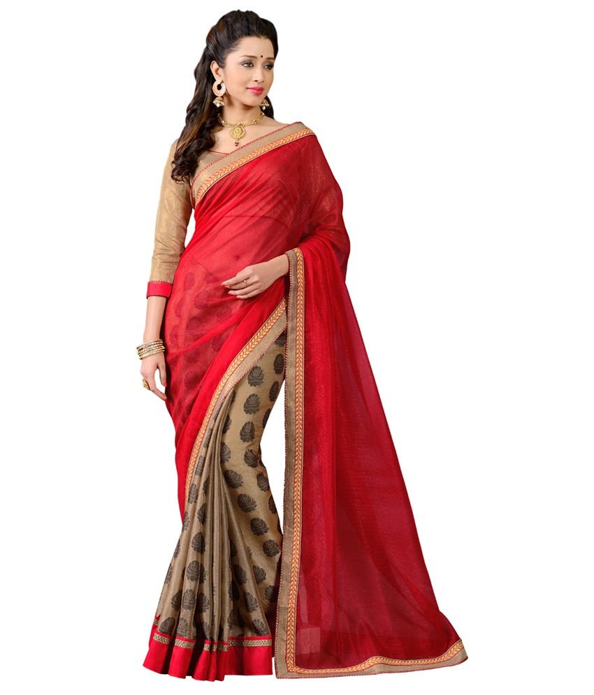 red silk saree matching jewellery