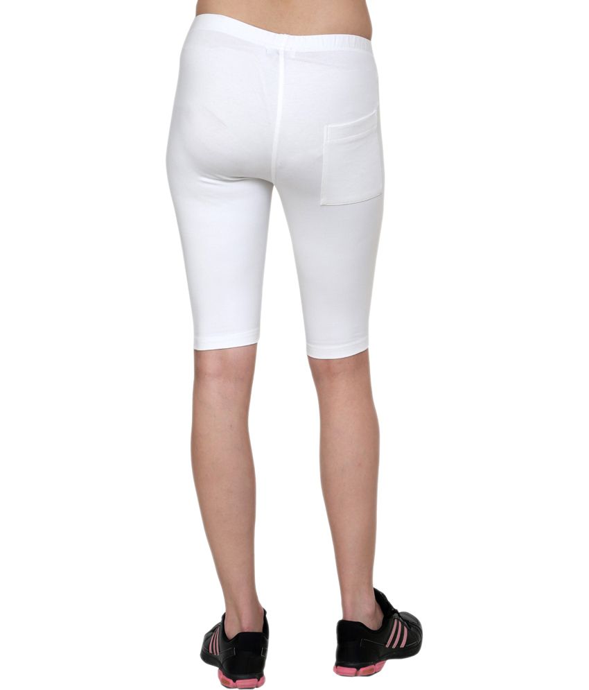 Finesse White Cotton Lycra Cycling Shorts With Back Pocket - Buy ...