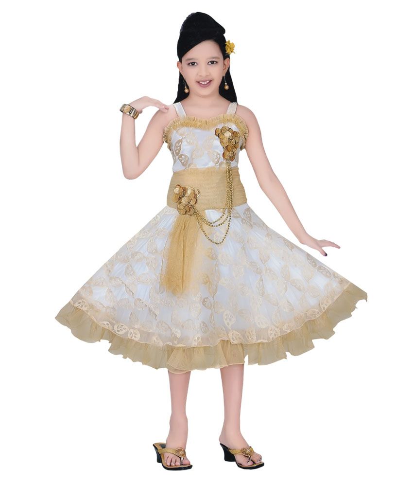 Saarah Beige Knee Length Party Wear Frock For Girls Buy Saarah Beige