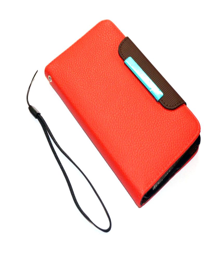 RKA Nokia X Leather Flip Case Cover Pouch Table Talk Wallet Red Flip