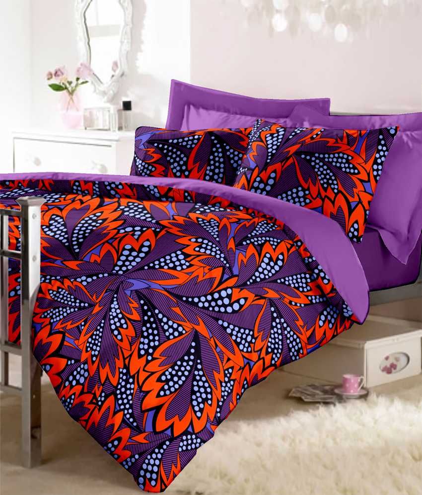 Raymond Golden Glory Purple & Orange Floral Double Bed Sheet With 2 Pillow Covers
